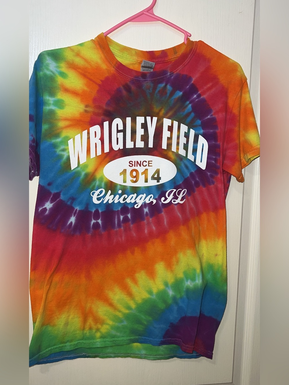 Gildan Multicolor Tie-Dye Wrigley Field Chicago IL Short Sleeve Tee